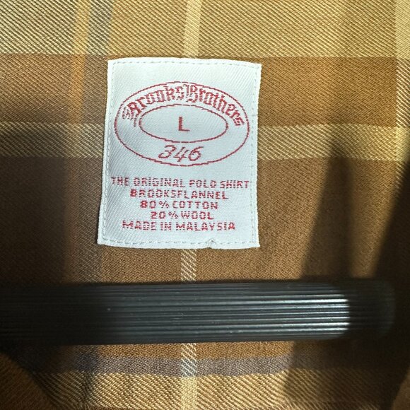 Brooks Brothers Shirt Mens Large Button Down The Original Polo Tan Plaid Flannel - Picture 5 of 7